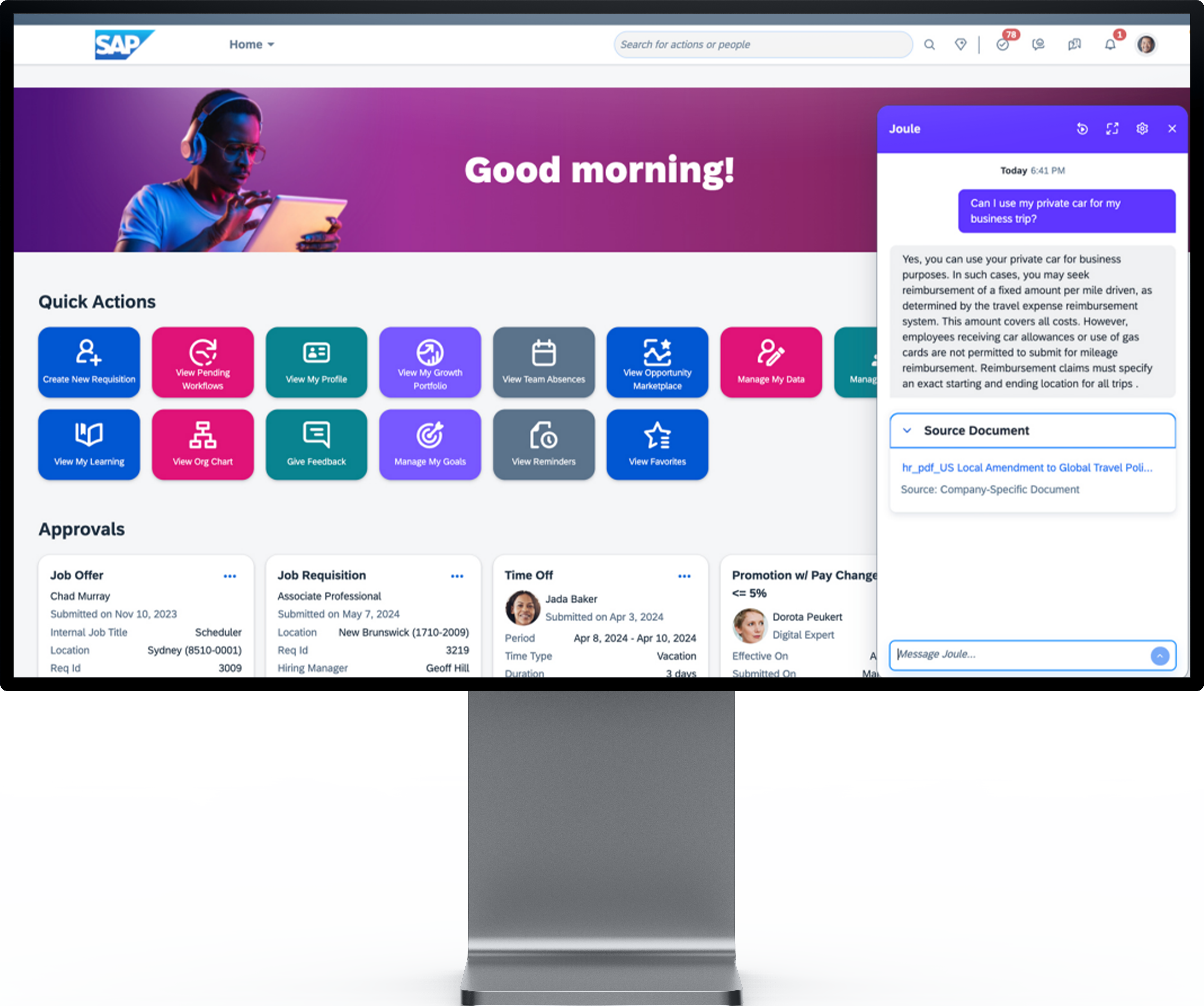 Moderner Bildschrim mit Screen von SAP Joule