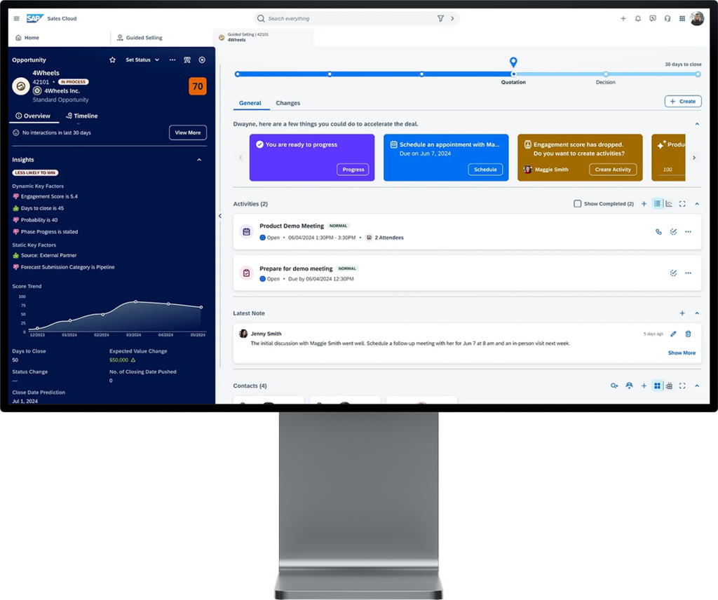 Moderner Screen von SAP CRM mit der SAP Sales Cloud